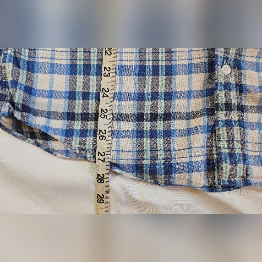 J Crew Mens Slim Blue Plaid Long Sleeve Button Up Collared Shirt Size Large